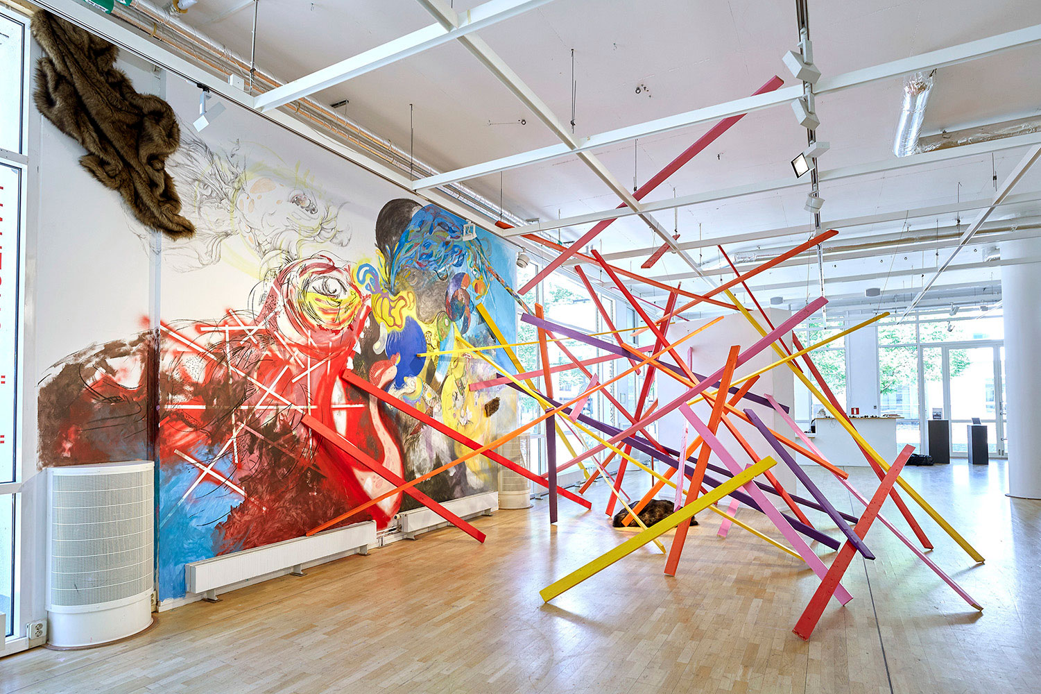 exhibition view, site specific mural installation in Vaxjo art gallery, Sweden
