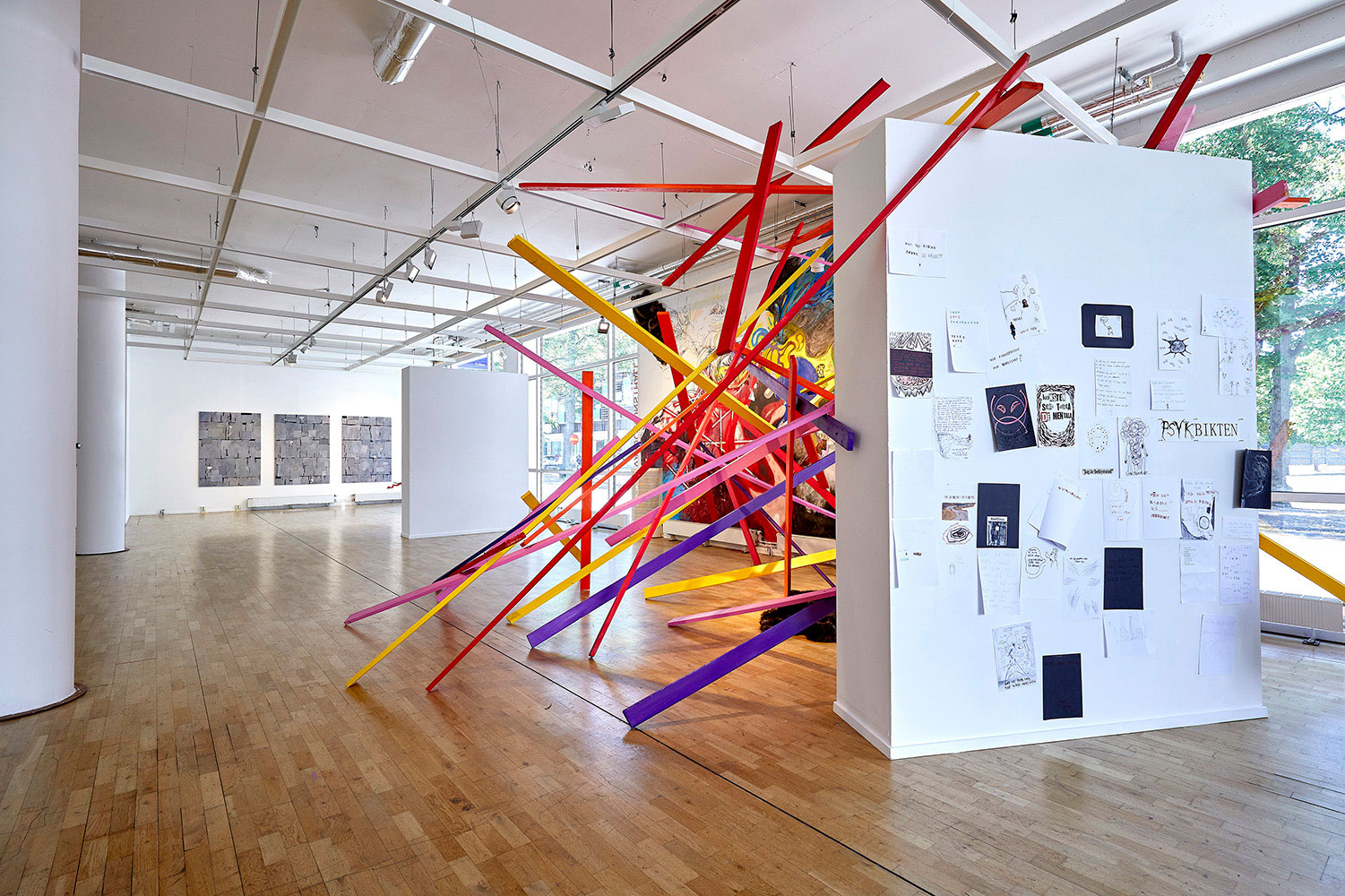 exhibition view, site specific mural installation in Vaxjo art gallery, Sweden