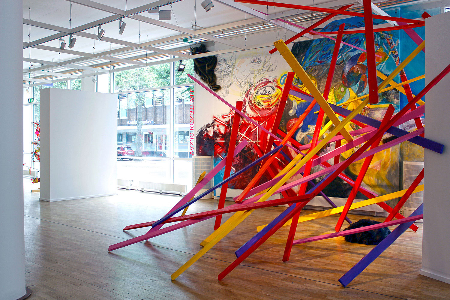 exhibition view, site specific mural installation in Vaxjo art gallery, Sweden