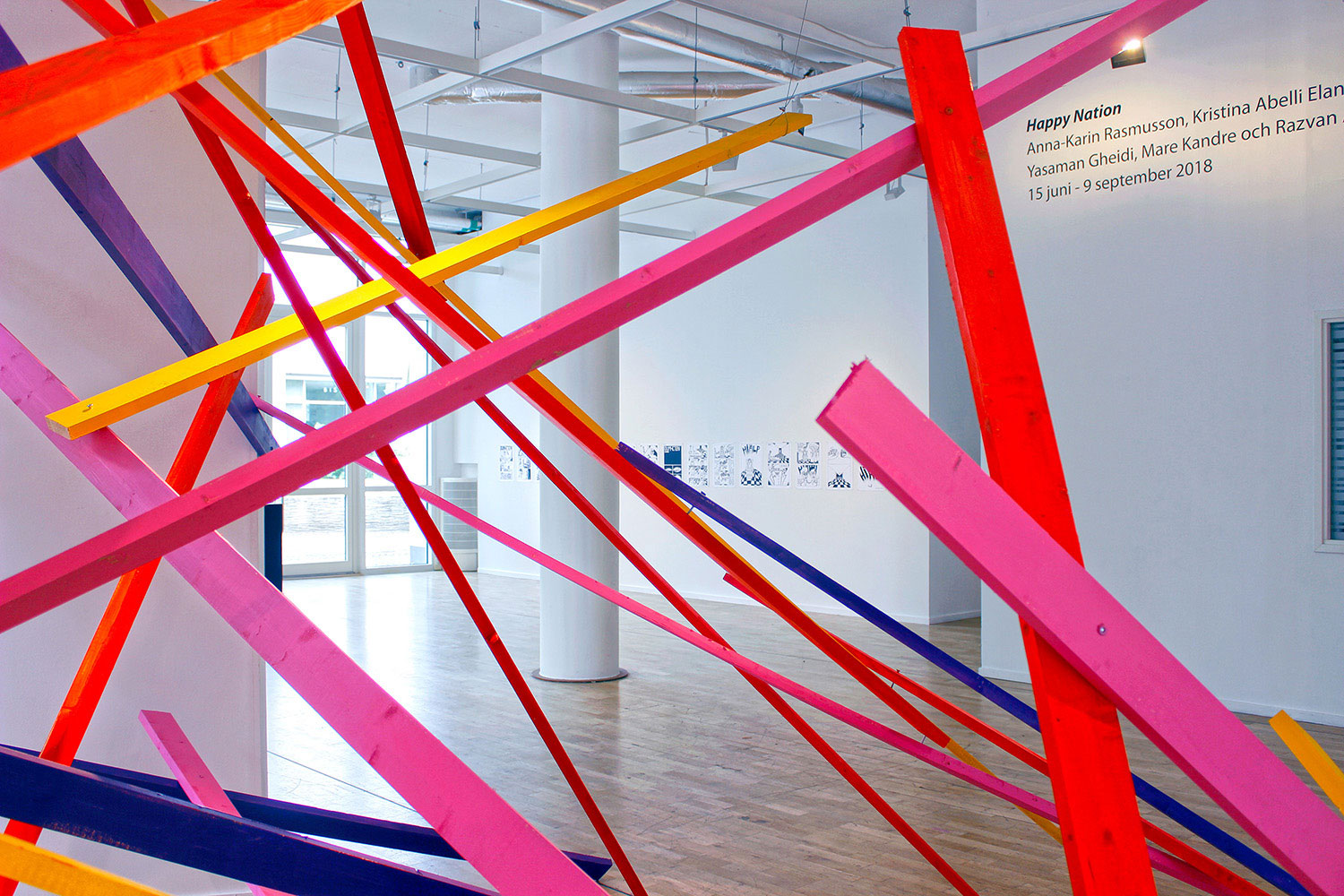 exhibition view, site specific mural installation in Vaxjo art gallery, Sweden