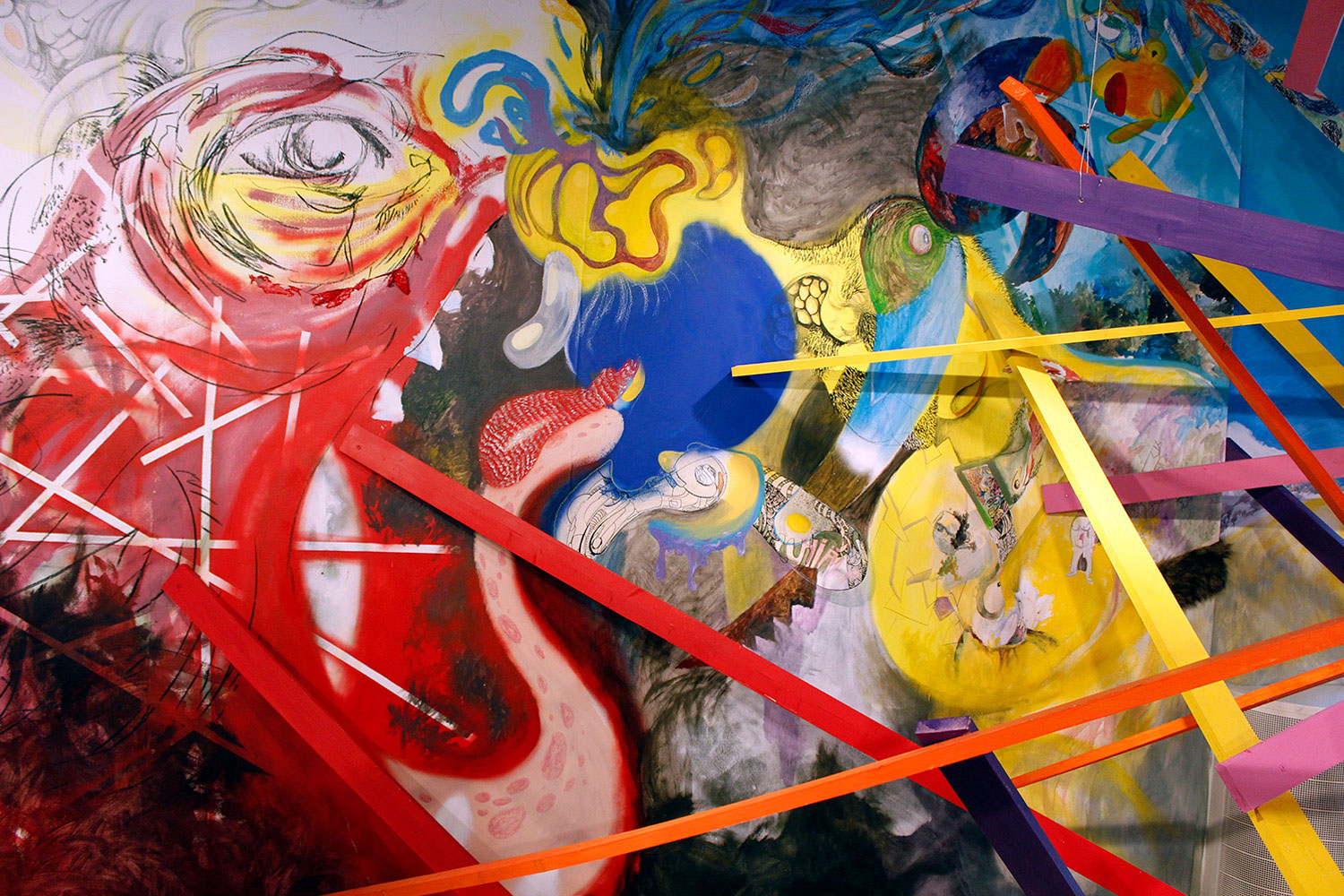exhibition view, site specific mural installation in Vaxjo art gallery, Sweden