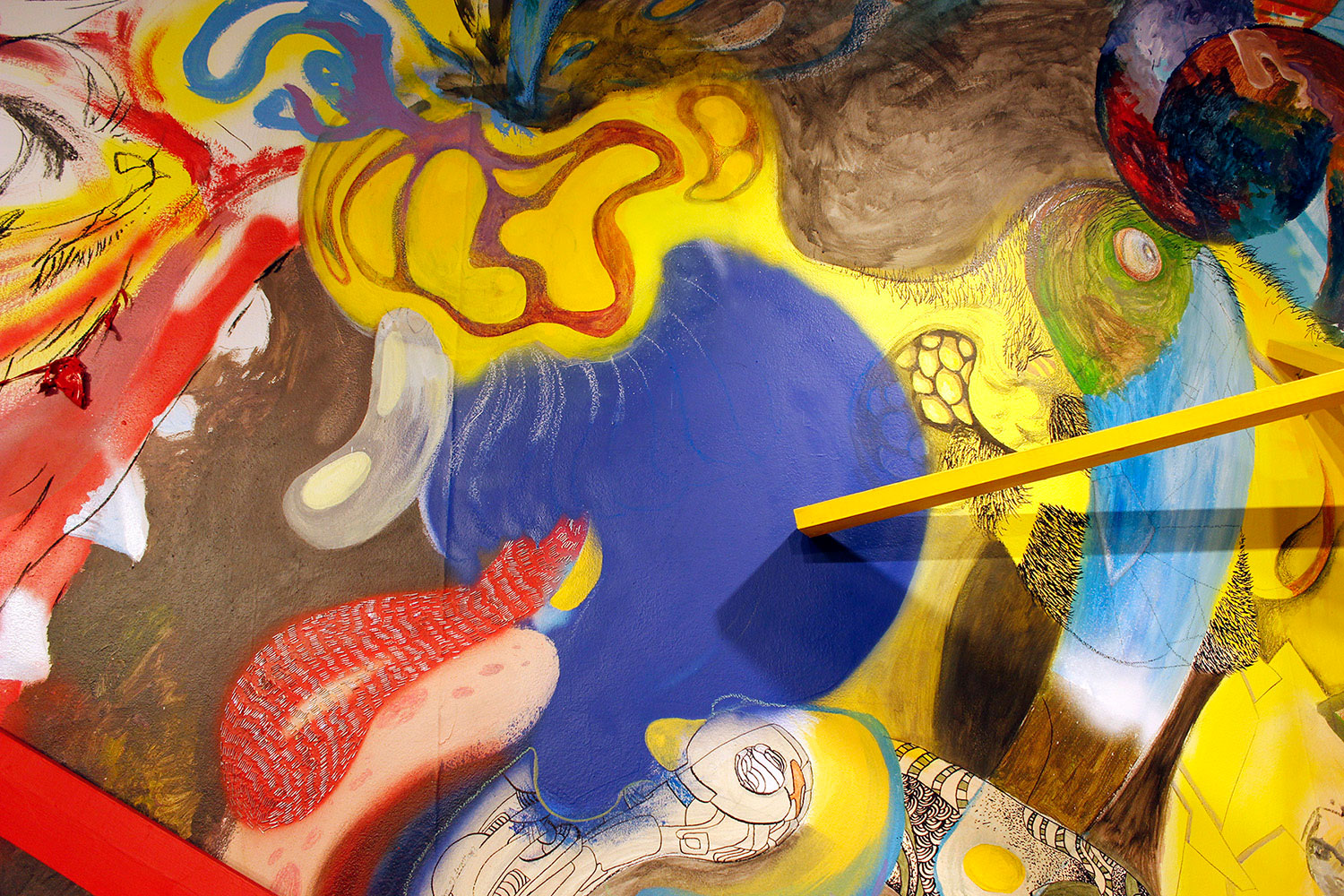detail, exhibition view, site specific mural installation in Vaxjo art gallery, Sweden