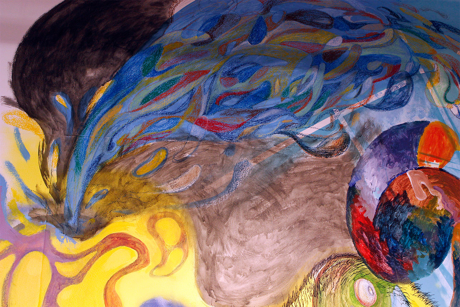 detail, exhibition view, site specific mural installation in Vaxjo art gallery, Sweden