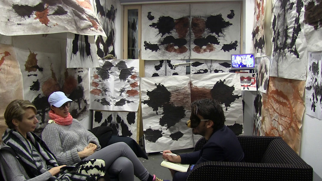 psychoactive bear therapy performance in sweden in umea wearing a mask