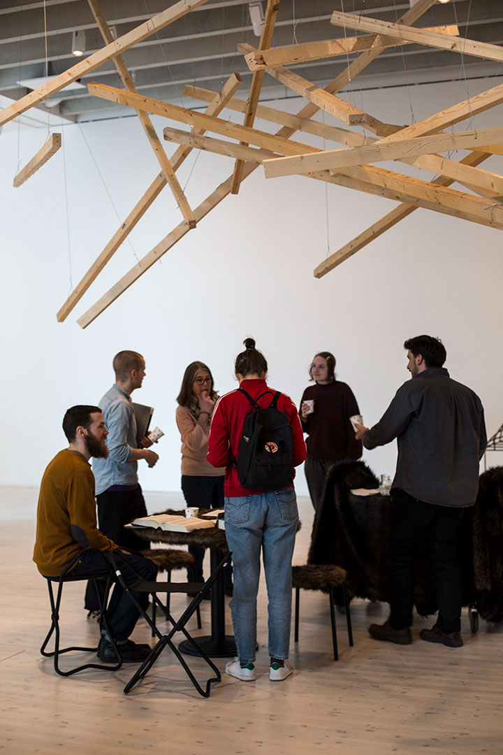 installation view and performance documentation, And the Future Never Comes, by Razvan Anghelache at Bildmuseet, Umea, Sweden