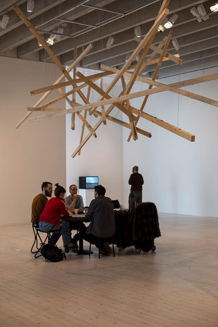 installation view and performance documentation, And the Future Never Comes, by Razvan Anghelache at Bildmuseet, Umea, Sweden