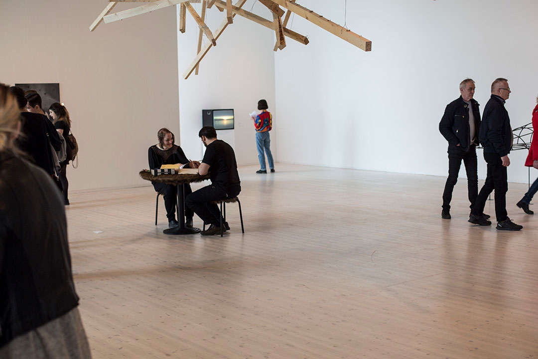 installation view and performance documentation, And the Future Never Comes, by Razvan Anghelache at Bildmuseet, Umea, Sweden