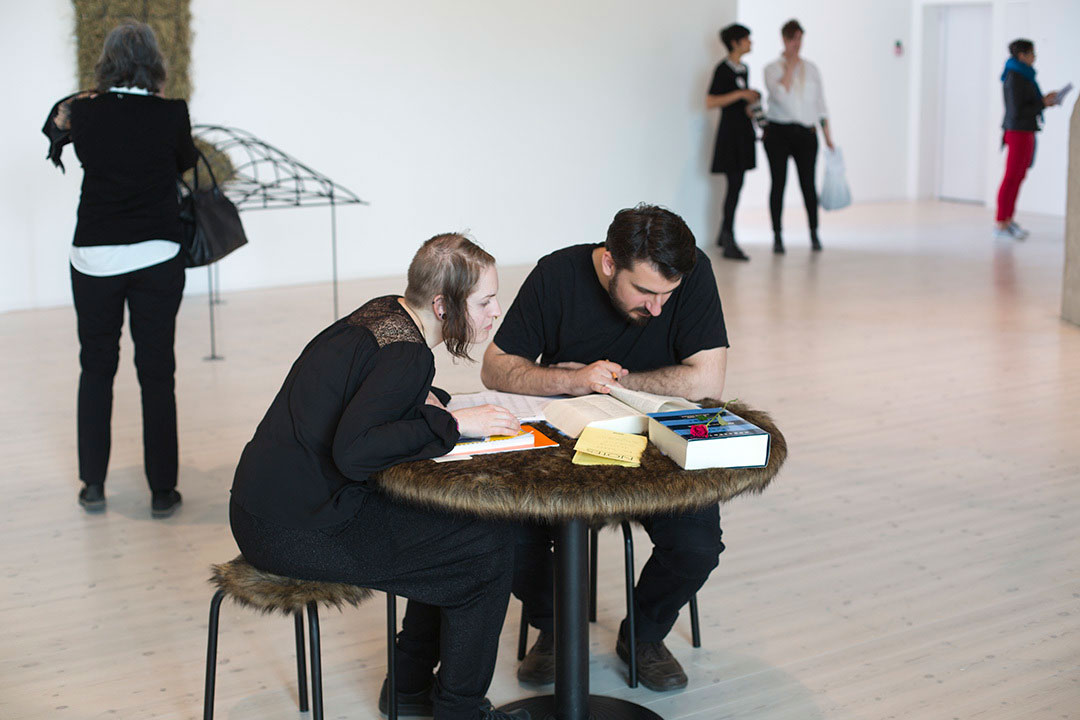 installation view and performance documentation, And the Future Never Comes, by Razvan Anghelache at Bildmuseet, Umea, Sweden