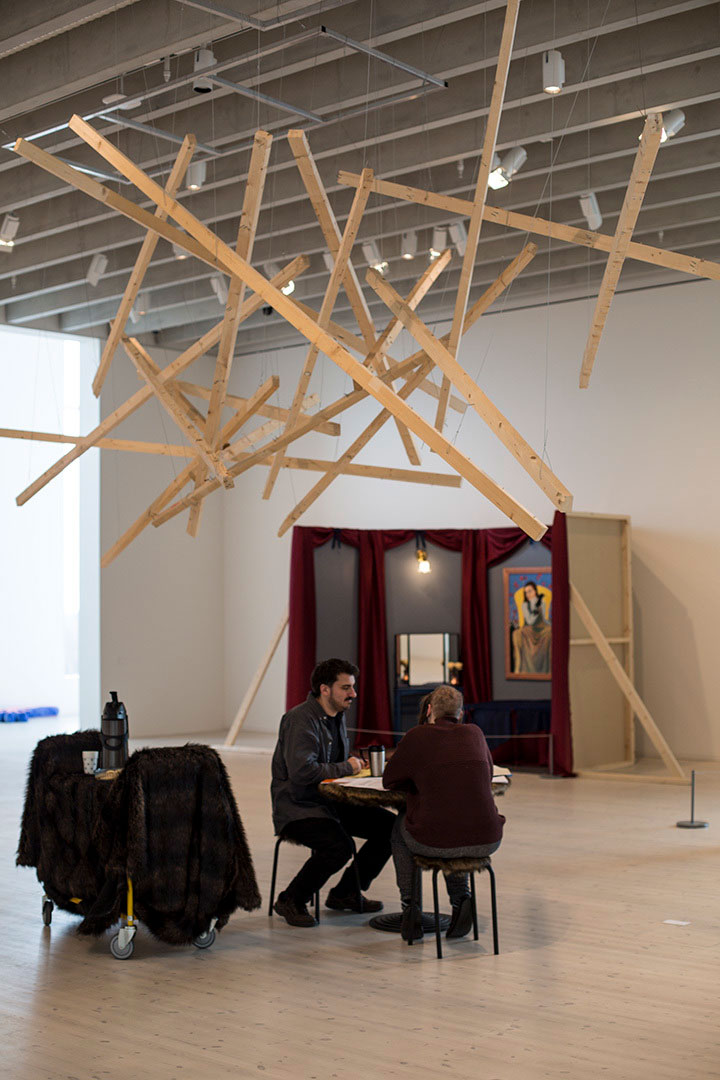 installation view and performance documentation, And the Future Never Comes, by Razvan Anghelache at Bildmuseet, Umea, Sweden