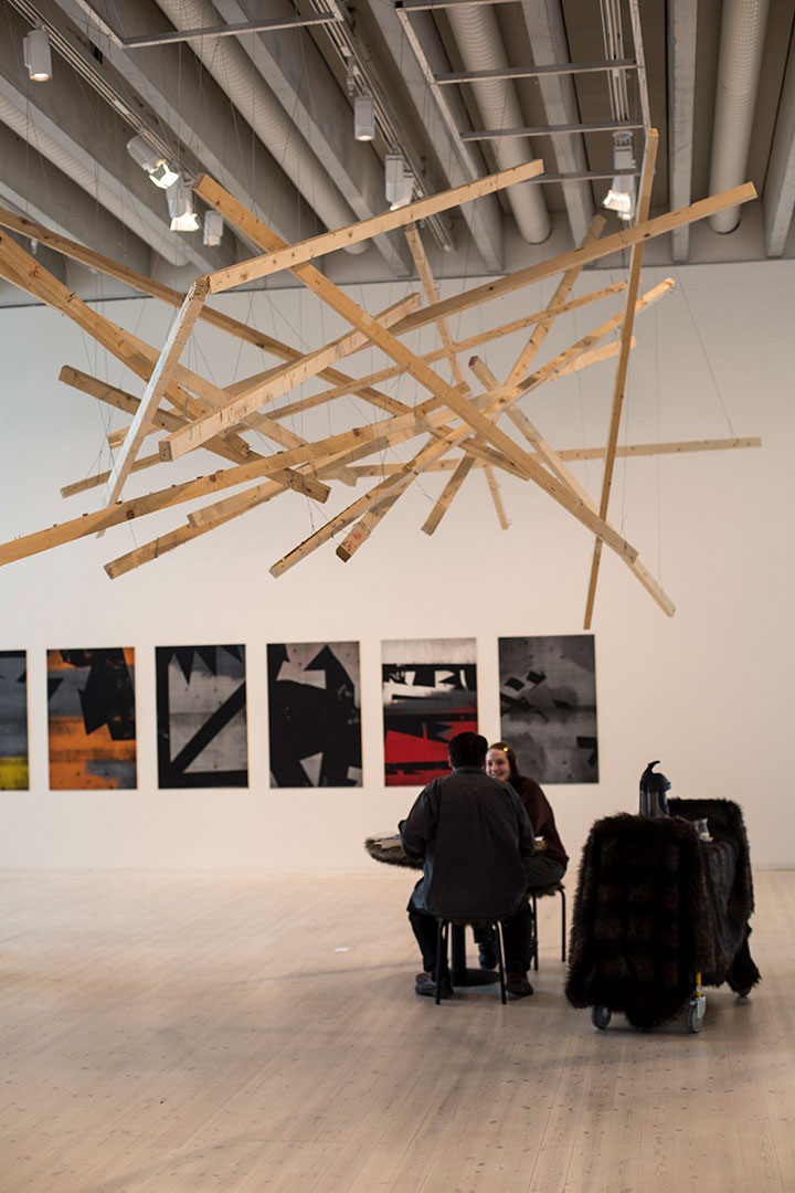 installation view and performance documentation, And the Future Never Comes, by Razvan Anghelache at Bildmuseet, Umea, Sweden