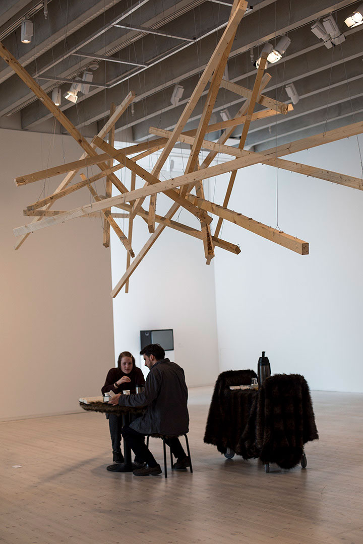 installation view and performance documentation, And the Future Never Comes, by Razvan Anghelache at Bildmuseet, Umea, Sweden