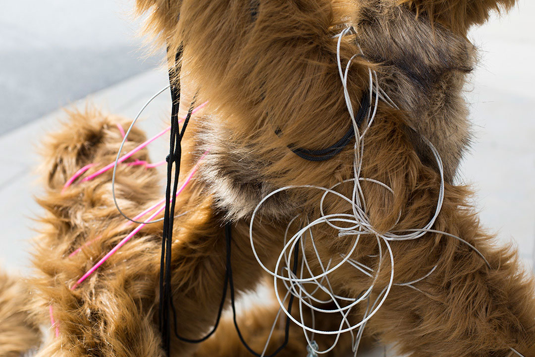 Switch, faux fur object installation in public space by the river, Sweden